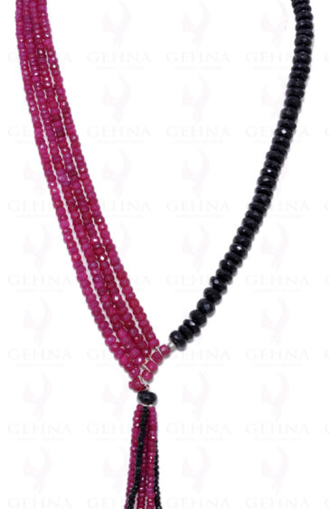 Ruby & Black Spinel Faceted Gemstone Bead Necklace NS-1023