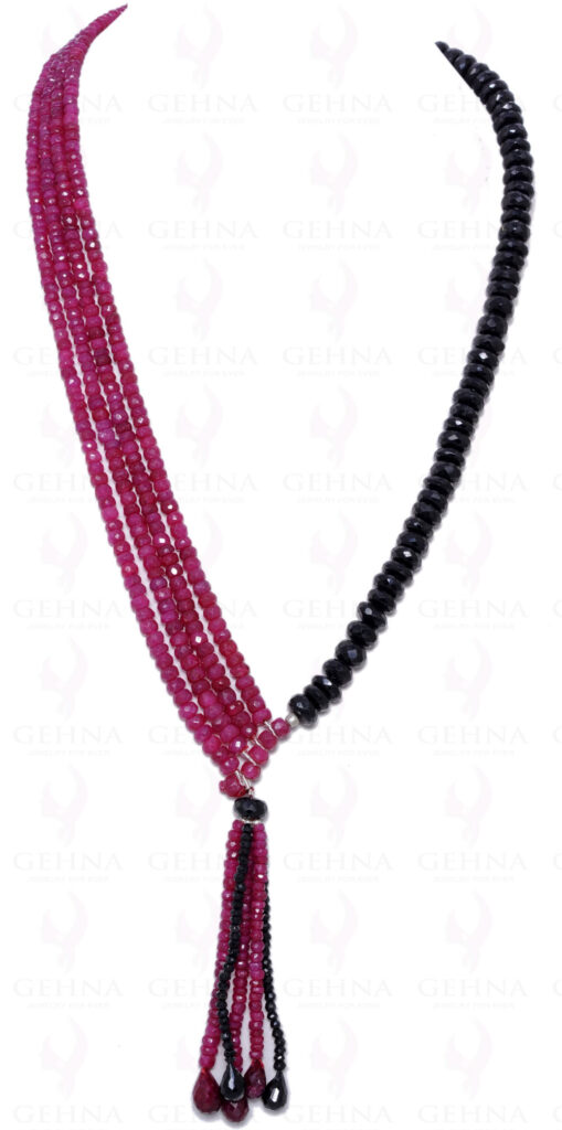 Ruby & Black Spinel Faceted Gemstone Bead Necklace NS-1023