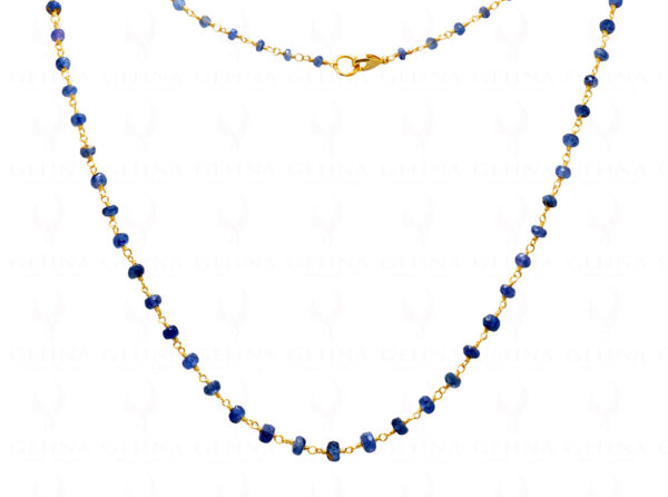 Blue Sapphire Bead Chain & Earrings Linked In .925 Silver - Yellow Polish CP-1023