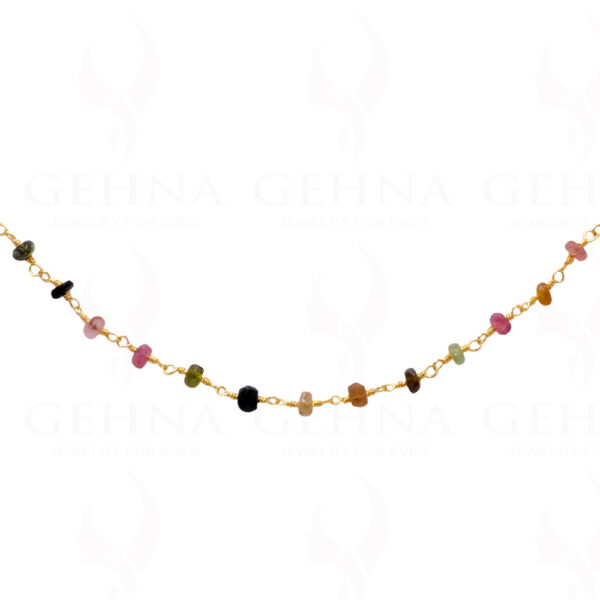 Multi Tourmaline Gemstone Bead Chain In .925 Sterling Silver CS-1023