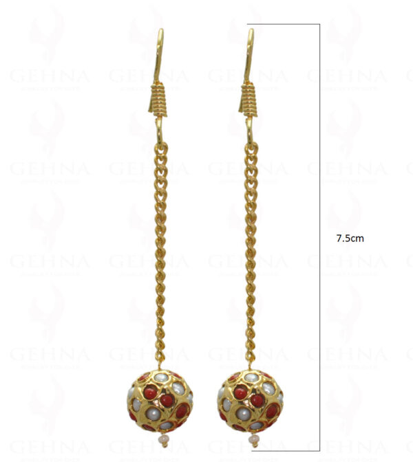 Pearl & Coral Gemstone Studded Jadau Bead Earrings LE01-1023