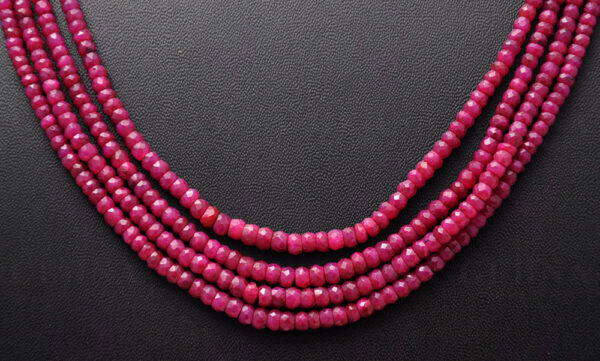 4 Row Necklace Of Natural Ruby Gemstone Round Faceted Bead NP-1023