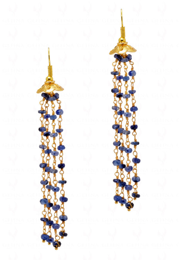 Blue Sapphire Bead Chain & Earrings Linked In .925 Silver - Yellow Polish CP-1023