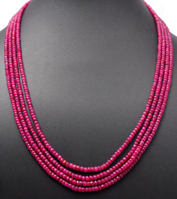 4 Row Necklace Of Natural Ruby Gemstone Round Faceted Bead NP-1023