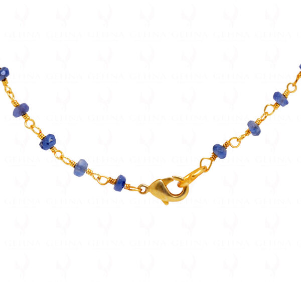 Blue Sapphire Bead Chain & Earrings Linked In .925 Silver - Yellow Polish CP-1023