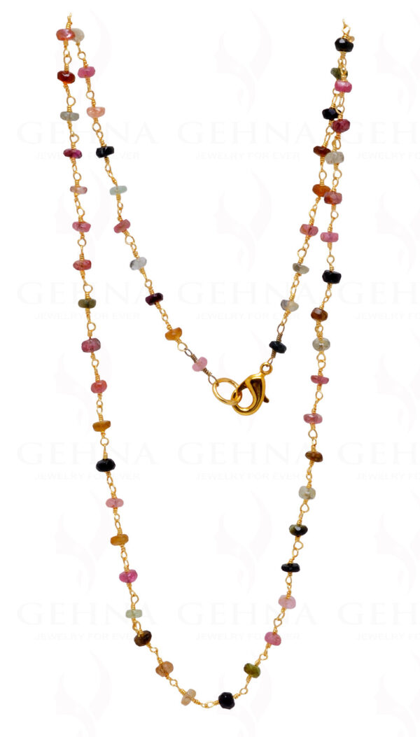 Multi Tourmaline Gemstone Bead Chain In .925 Sterling Silver CS-1023