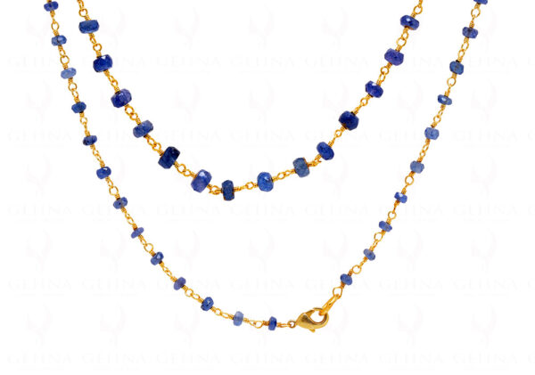 Blue Sapphire Bead Chain & Earrings Linked In .925 Silver - Yellow Polish CP-1023