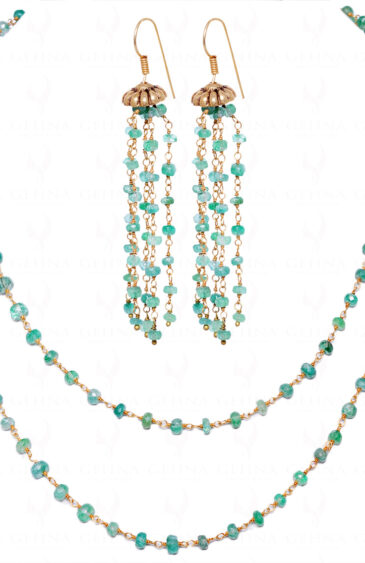 36″ Emerald Bead Chain & Earrings Linked In .925 Silver – Yellow Polish CP-1024