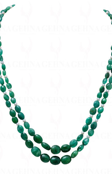 2 Rows Necklace Of Sea Water Pearls & Emerald Gemstone Bead Necklace NM-1024