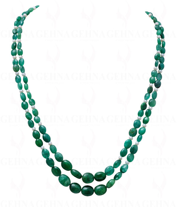 2 Rows Necklace Of Sea Water Pearls & Emerald Gemstone Bead Necklace NM-1024