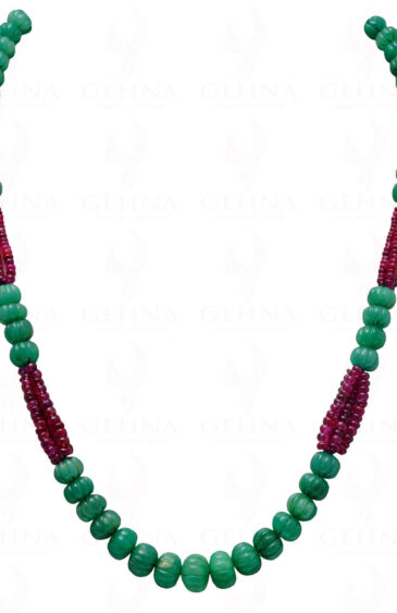 Emerald Melon & Pink Spinel Gemstone Bead Necklace NP-1024