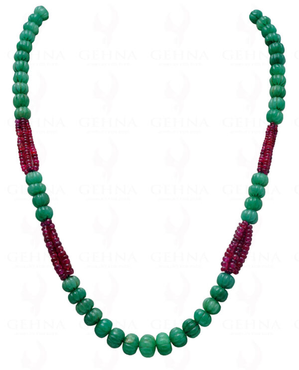 Emerald Melon & Pink Spinel Gemstone Bead Necklace NP-1024