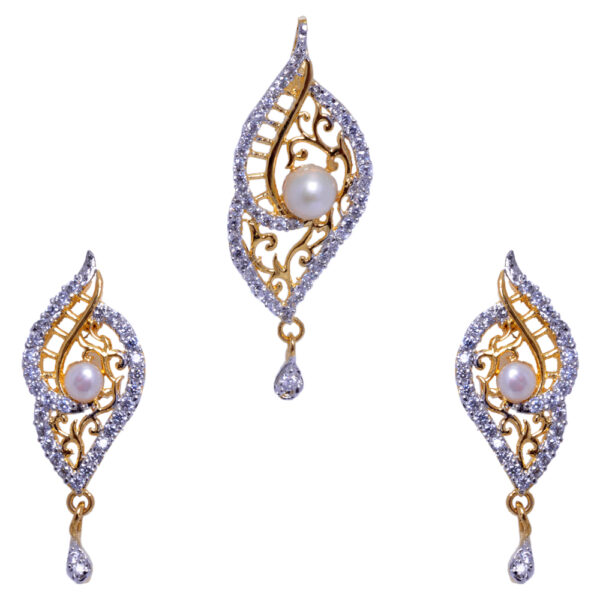 Pearl & Cubic Zirconia Studded Pendant & Earring Set FP-1024