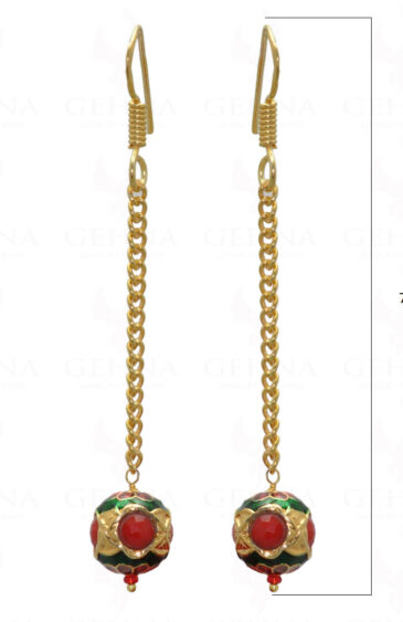 Coral Gemstone Studded Jadau Bead Earrings With Enamel Work LE01-1024