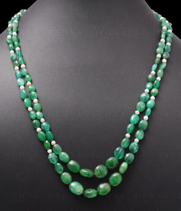 2 Rows Necklace Of Sea Water Pearls & Emerald Gemstone Bead Necklace NM-1024