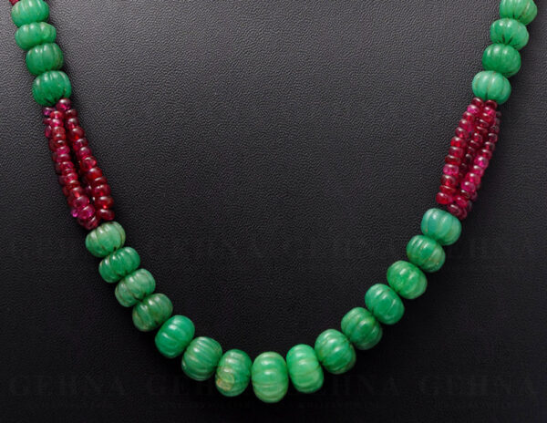 Emerald Melon & Pink Spinel Gemstone Bead Necklace NP-1024