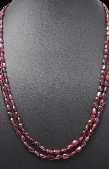 2 Rows of Pink Tourmaline Gemstone Oval Shaped Bead Necklace NS-1024