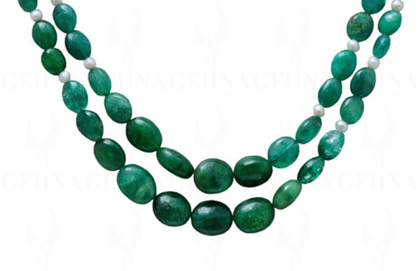 2 Rows Necklace Of Sea Water Pearls & Emerald Gemstone Bead Necklace NM-1024