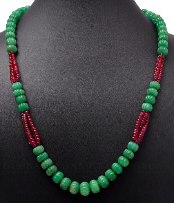 Emerald Melon & Pink Spinel Gemstone Bead Necklace NP-1024