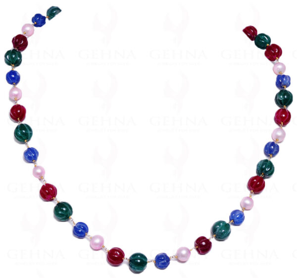Pearl Emerald Ruby Sapphire Faceted Bead Chain In .925 Sterling Silver Cm1025
