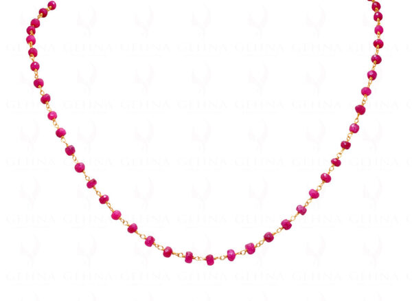 Fine Ruby Gemstone Bead Chain Linked In .925 Silver - Yellow Polish CP-1025