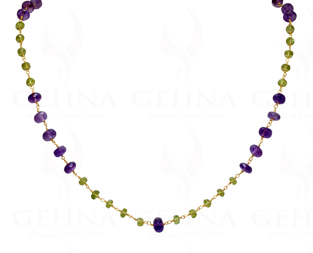 18" Amethyst Peridot Bead Chain In .925 Sterling Silver CS-1025