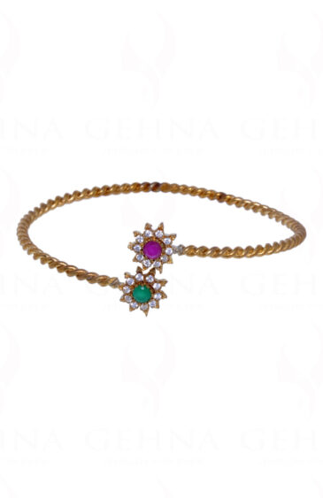 Cubic Zirconia Emerald & Ruby Studded Antique Bracelet Temple Jewelry FB-1025