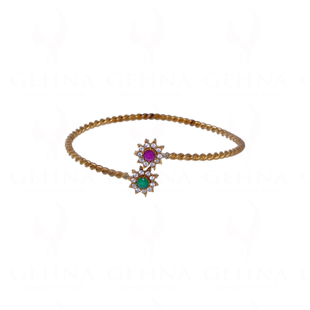 Cubic Zirconia Emerald & Ruby Studded Antique Bracelet Temple Jewelry FB-1025