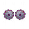 Ruby & Simulated Diamond Studded Flower Shape Earrings FE-1025