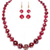 White Sapphire Studded Red Garnet Color Beads Necklace & Earrings FN-1025
