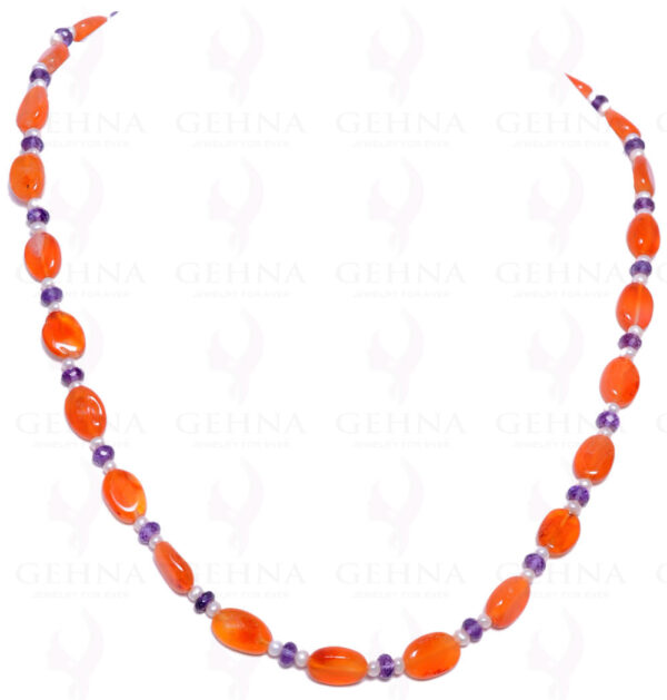 Natural Sea Water Pearl, Carnelian & Amethyst Gemstone Bead Strand NM-1025