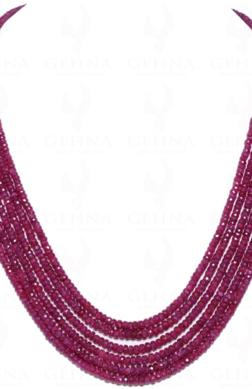 6 Row Necklace Of African Mines Ruby Gemstone Round Faceted Bead NP-1025