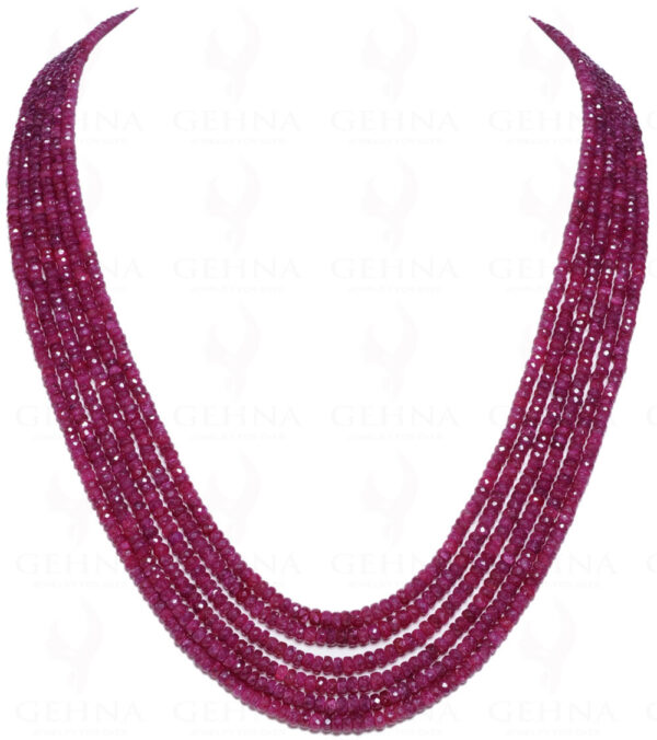 6 Row Necklace Of African Mines Ruby Gemstone Round Faceted Bead NP-1025