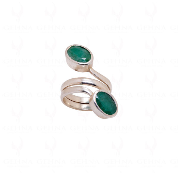 Emerald Gemstone Studded 925 Sterling Silver Snake Shaped Ring SR-1025