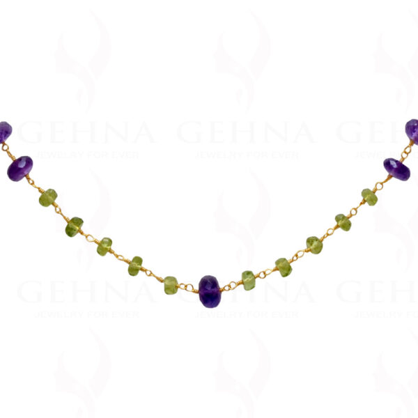 18" Amethyst Peridot Bead Chain In .925 Sterling Silver CS-1025