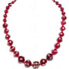 White Sapphire Studded Red Garnet Color Beads Necklace & Earrings FN-1025