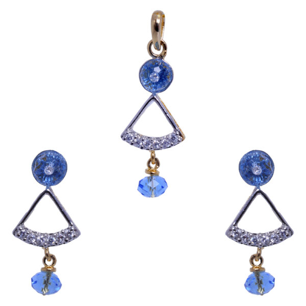 Blue Topaz & Cubic Zirconia Studded Trendy Pendant & Earring Set FP-1025