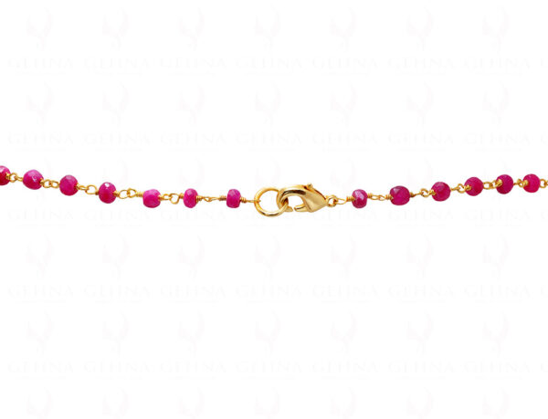 Fine Ruby Gemstone Bead Chain Linked In .925 Silver - Yellow Polish CP-1025