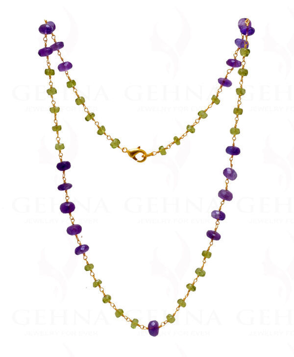 18" Amethyst Peridot Bead Chain In .925 Sterling Silver CS-1025