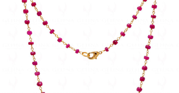 Fine Ruby Gemstone Bead Chain Linked In .925 Silver - Yellow Polish CP-1025