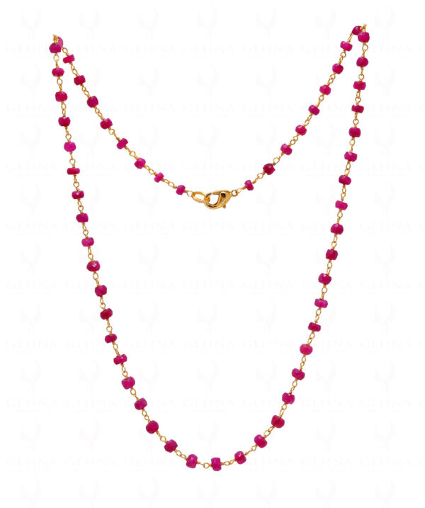 Fine Ruby Gemstone Bead Chain Linked In .925 Silver - Yellow Polish CP-1025