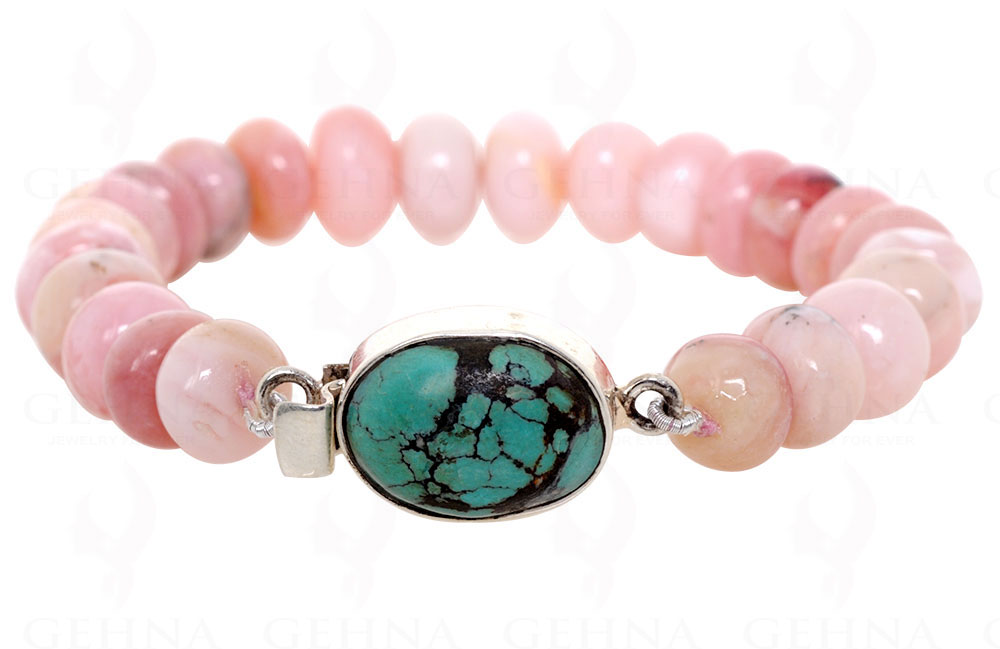 Natural Pink Opal Gemstone Plain Bead Bracelet BS-1026
