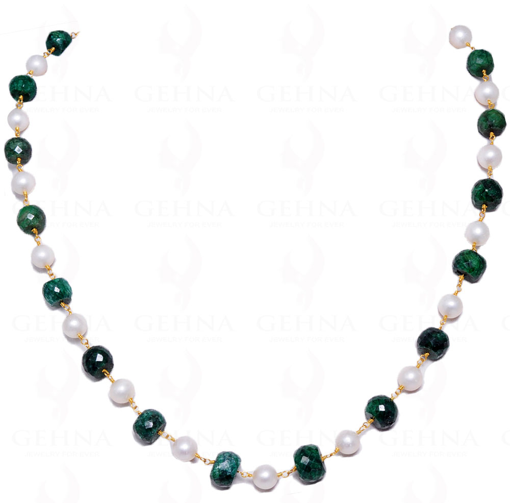 Pearl Emerald Faceted Bead  Chain In .925 Sterling Silver Cm1026