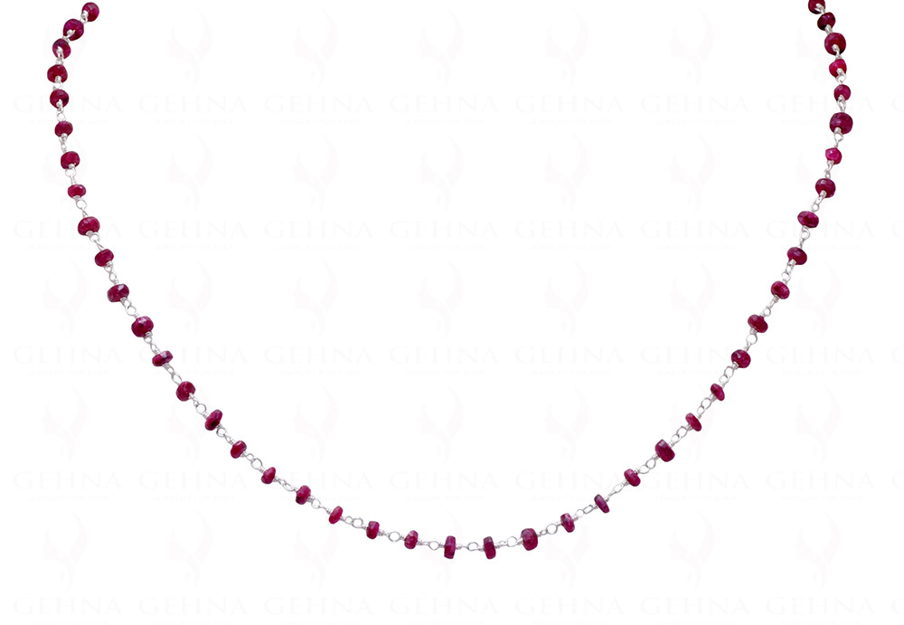 Fine Ruby Gemstone Bead Chain Linked In .925 Silver - White Polish CP-1026