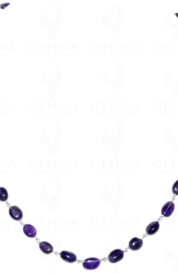 18″ Amethyst Gem Oval Bead Chain In .925 Sterling Silver CS-1026