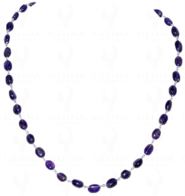 18" Amethyst Gem Oval Bead Chain In .925 Sterling Silver CS-1026