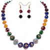 White Sapphire Studded Multi Color Beads Necklace & Earrings FN-1026