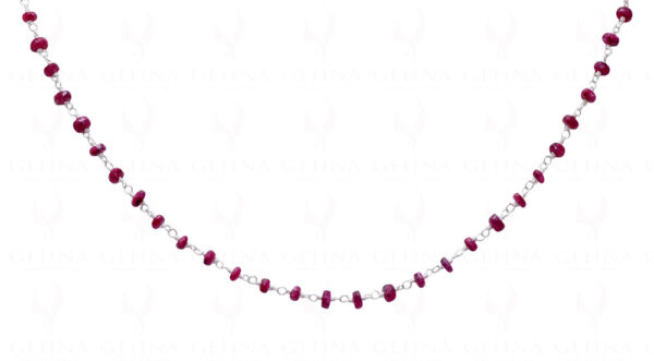 Fine Ruby Gemstone Bead Chain Linked In .925 Silver - White Polish CP-1026