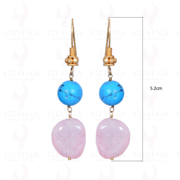 Turquoise & Rose Quartz Gemstone Earrings Made In .925 Solid Silver ES-1026
