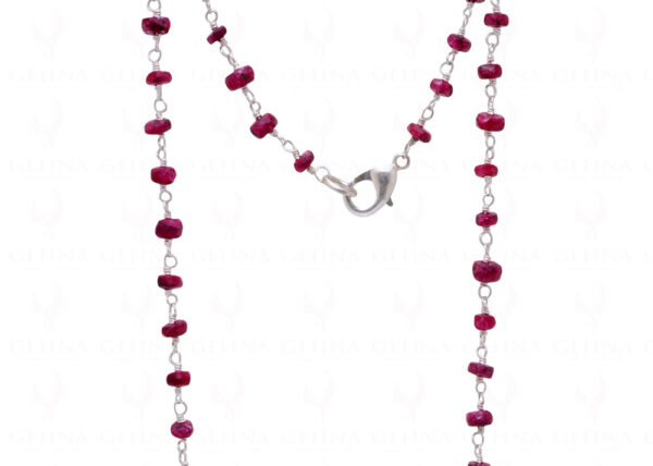 Fine Ruby Gemstone Bead Chain Linked In .925 Silver - White Polish CP-1026